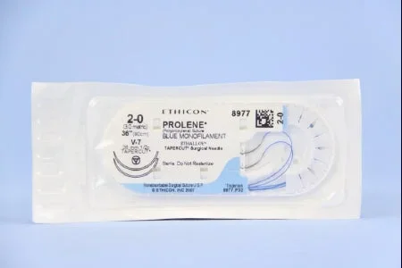 J & J Healthcare Systems Prolene Suture with Needle Nonabsorbable Uncoated Blue Suture Monofilament Polypropylene Suture Size 2-0 36 Inch Suture Double-Armed 26 mm Length 1/2 Circle Taper Cut Needle – 8977H