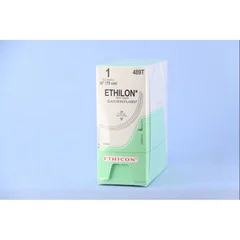 J & J Healthcare Systems suture with needle Ethilon Nonabsorbable Uncoated Black Suture Monofilament Nylon Size 1 30 Inch Suture Double-Armed Size 1 3/8 Circle Reverse Cutting Needle, 12/DZ, 2DZ/BX