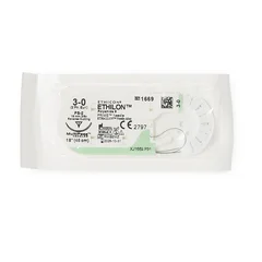 J & J Healthcare Systems suture with needle Ethilon Nonabsorbable Uncoated Black Suture Monofilament Nylon Size 3-0 18 Inch Suture 1-Needle Size 3 – 0 3/8 Circle Reverse Cutting Needle, 12/DZ, 3DZ/BX