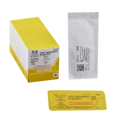 J & J Healthcare Systems Suture with Needle Fast Absorbing Absorbable Uncoated Undyed Suture Plain Gut Size 5 – 0 18 Inch Suture 1-Needle 13 mm Length 3/8 Circle Precision Cosmetic – Conventional Cutting PRIME Needle, 12/BX