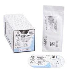 J & J Healthcare Systems suture with needle Prolene Nonabsorbable Uncoated Blue Suture Monofilament Polypropylene Suture Size 6-0 18 Inch Suture 1-Needle Size 6 – 0 3/8 Circle Precision Point – Reverse Cutting Needle, 12/DZ