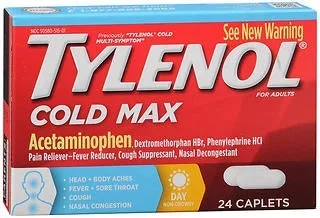 J & J Sales Tylenol Cold Max Cold and Cough Relief 325 mg – 10 mg – 5 mg Strength Caplet 24 per Box – 50580051501