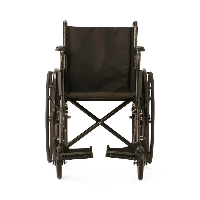 K1 Basic Wheelchair with Full-Length Permanent Arms and Swing-Away Leg Rests, 18″