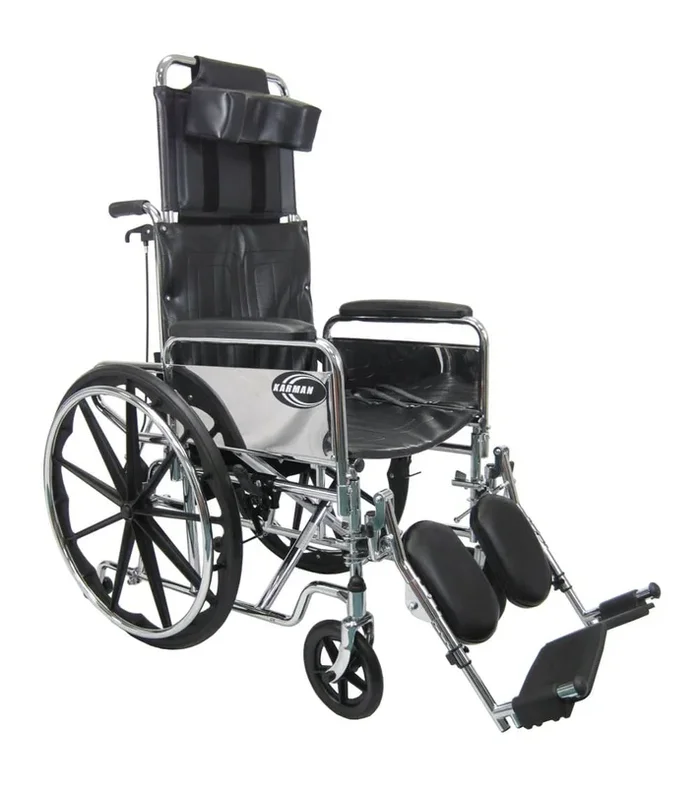 Karman Healthcare Folding Reclining Wheelchair with Removable Armrest and Elevating Legrest