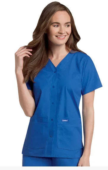 Landau Uniforms Scrub Shirt 5X-Large Black 4 Pockets Short Sleeves Female – 8232BKP5XLG