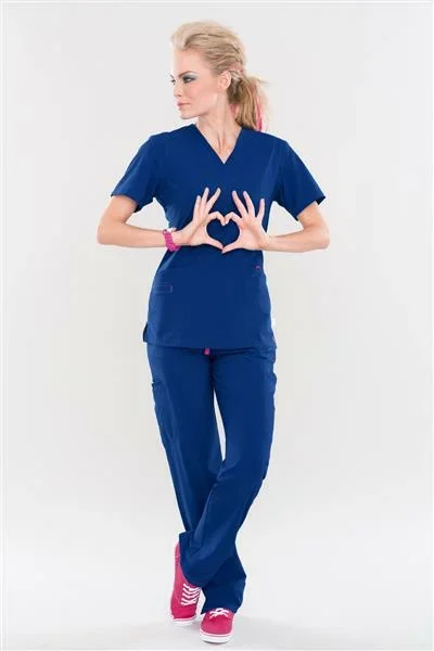 Landau Uniforms Smitten Rock Goddess Scrub Shirt Large Jazzberry 5 Pockets Short Sleeves Female – S101002JZPNLG