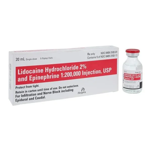 Lidocaine Hydrochloride 2% and Epinephrine 1:200,000 for Injection 20mL, 5/Box