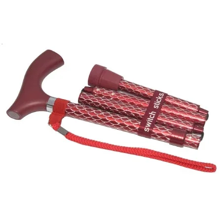 Mabis Healthcare Switch Sticks Folding Cane Aluminum 32 to 37 Inch Height Ruby Red – 502-2000-5204