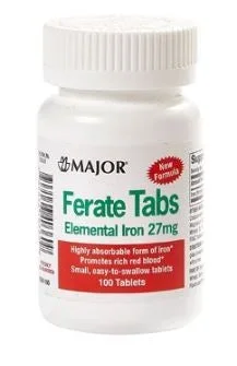 Major Pharmaceuticals Major Ferate Tabs Mineral Supplement Iron 27 mg Strength Tablet 100 per Bottle – 904640360