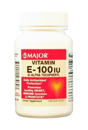 Major Pharmaceuticals Major Vitamin Supplement Vitamin E 100 IU Strength Softgel 100 per Bottle – 904027060