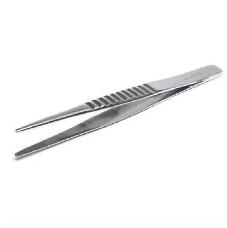 Market Lab Inc Tweezers 5 Inch Stainless Steel NonSterile NonLocking Thumb Handle Straight Blunt Serrated Tips – 6037