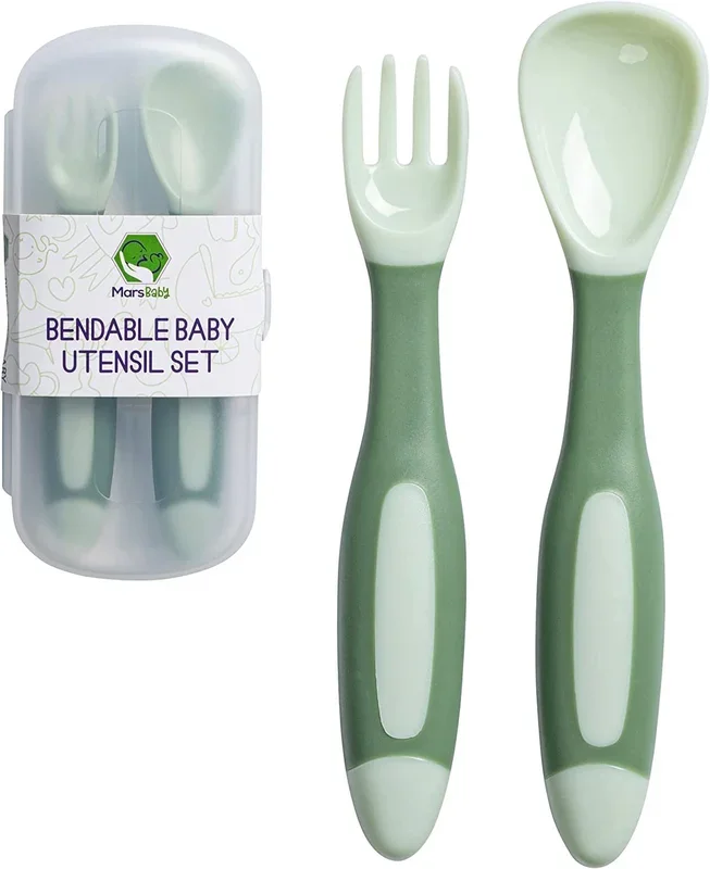 Mars Baby Silicone Baby Spoons Set for Self-Feeding – Bendable Learning Utensils for Toddlers – Perfect for Introducing Solids – With Travel Case