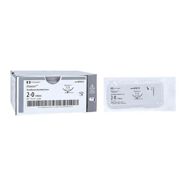 Maxon Suture 2-0 30″ Polyglyconate Copolymer Monofilament C-14 Clear 36/Case