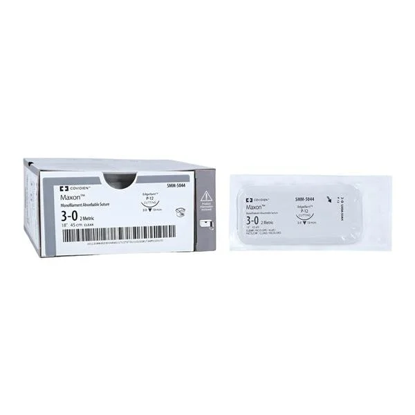Maxon Suture 3-0 18″ Polyglyconate Copolymer Monofilament P-12 Clear 36/Case