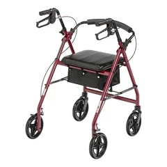 McKesson 4 Wheel Rollator Red Adjustable Height Aluminum Frame, 1/CS