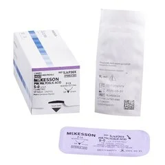 McKesson Absorbable Suture with Needle Polyglycolic Acid P-13 3/8 Circle Precision Reverse Cutting Needle Size 5 – 0 Braided, 1/BX