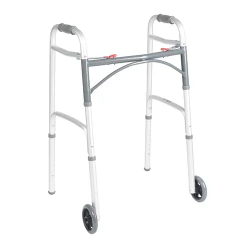 McKesson Aluminum Frame Folding Walker with Wheels , 350 Pound Capacity, 1 Each, Silver