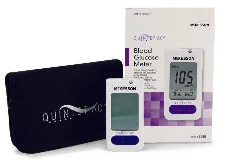 Mckesson Brand Blood Glucose Meter Quintet Ac 5 Second Results Stores Up To 500 Results With Date And Time Auto Coding – 5055