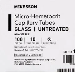 McKesson Capillary Blood Collection Tube Micro-hematocrit Plain 1.1 X 75 mm 75 -µL Blue Stripe Without Closure Glass Tube, 1000/BX - Image 3