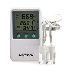 McKesson Digital Refrigerator / Freezer Thermometer with Alarm Fahrenheit / Celsius -58° to +158°F (-50° to +70°C) 2 Glycol Bottle Probes Multiple Mounting Options Battery Operated, 1/EA