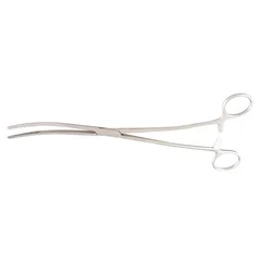 McKesson Dressing Forceps Bozeman 10-1/2 Inch Length Office Grade Stainless Steel NonSterile Ratchet Lock Finger Ring Handle Double Curved Serrated Tips, 1/EA