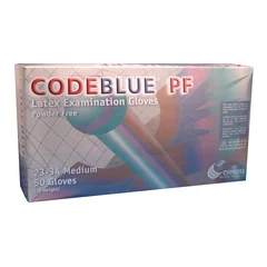 McKesson Exam Glove CODEBLUE PF Medium NonSterile Latex Extended Cuff Length Fully Textured Blue Not Chemo Approved, 50/BX