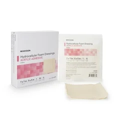McKesson Foam Dressing 7 x 7″ Square Acrylic Adhesive with Border Sterile, 10 EA/BX