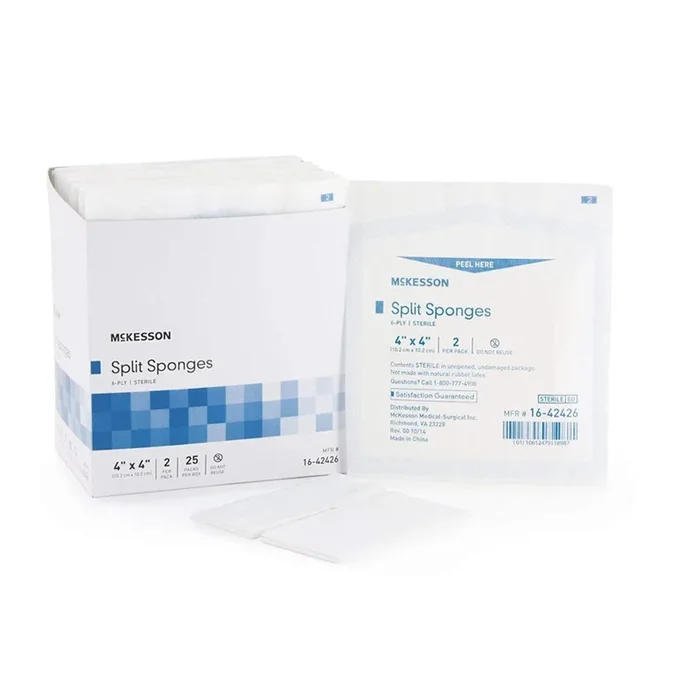 McKesson I.V. Drain Split Dressing Sponges – Sterile Poly / Rayon Blend