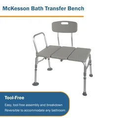 McKesson Knocked Down Bath Transfer Bench, Removable Arm Rail, 17-1/2 to 22-1/2 Inch Seat Height, 400 lbs. Weight Capacity, 1/EA - Image 2