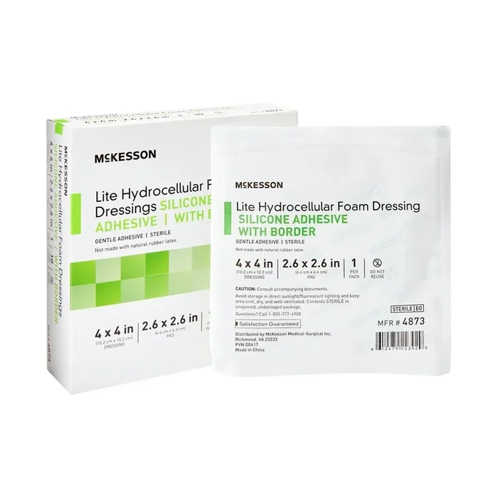 McKesson Lite Silicone Gel Adhesive with Border Thin Silicone Foam Dressing, 4 x 4 Inch
