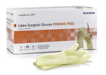 McKesson McKesson Confiderm LWT Surgical Glove Size 7 Sterile Latex Standard Cuff Length Textured Fingertips Beige Not Chemo Approved – 14-34070
