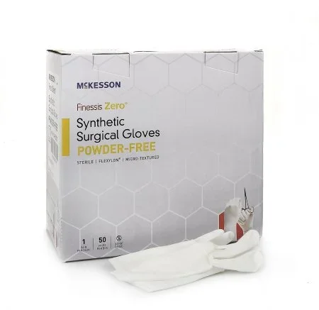 McKesson McKesson Finessis Zero Surgical Glove Size 8.5 Sterile Flexylon Synthetic Standard Cuff Length Micro-Textured White Chemo Tested – 14-92085