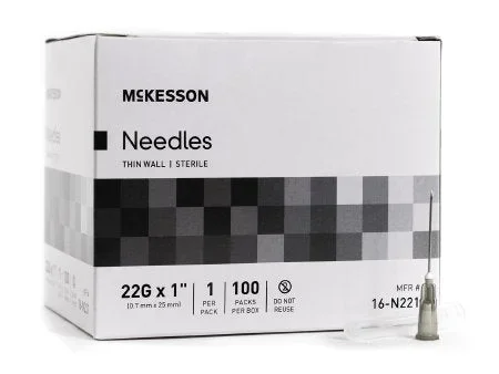 McKesson McKesson Hypodermic Needle Without Safety 22 Gauge 1 Inch – 16-N221