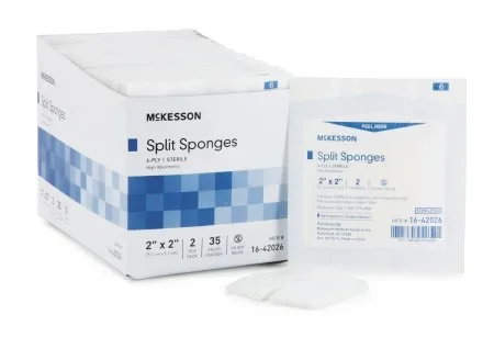 McKesson McKesson I.V. / Drain Split Dressing Poly / Rayon Blend 2 X 2 Inch Square Sterile – 16-4226