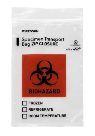 McKesson McKesson Specimen Transport Bag 6 X 9 Inch Polyethylene Biohazard Symbol / Storage Instructions Zip Closure NonSterile – 4529