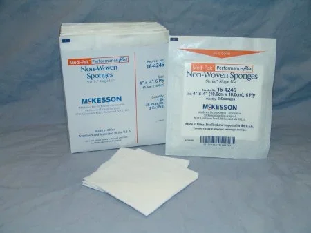McKesson NonWoven Sponge Square Sterile Polyester / Rayon 6-Ply 4 X 4 Inch