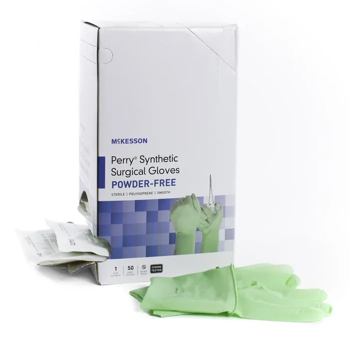 McKesson Perry Surgical Glove Performance Plus, Smooth, Green, Size 7, Box of 50