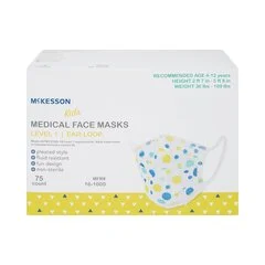 McKesson Procedure Mask McKesson Pleated Earloops Child Size Kid Design (Blue and Yellow Polka Dot) NonSterile ASTM Level 1 Pediatric, 75 EA/BX - Image 2