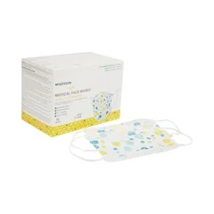 McKesson Procedure Mask McKesson Pleated Earloops Child Size Kid Design (Blue and Yellow Polka Dot) NonSterile ASTM Level 1 Pediatric, 75 EA/BX