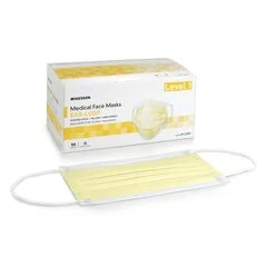 McKesson Procedure Mask Pleated Earloops One Size Fits Most Yellow NonSterile ASTM Level 1 Adult, 50/BX
