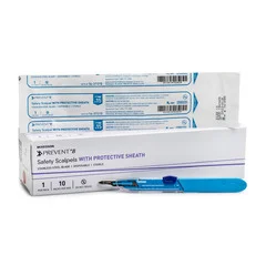 McKesson Safety Scalpel Prevent® B No. 15 Stainless Steel / Plastic Classic Grip Handle Sterile Disposable, 10/BX
