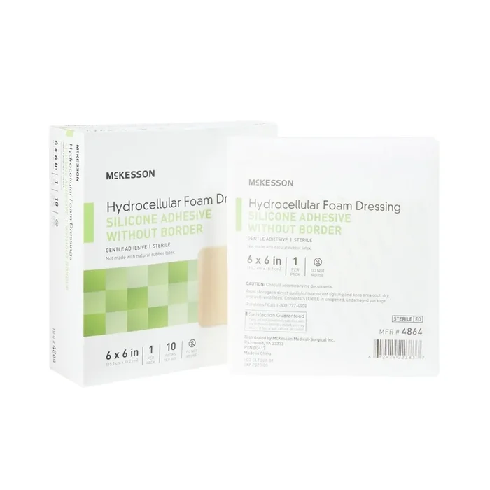 McKesson Silicone Gel Adhesive without Border Silicone Foam Dressing, 6 x 6 Inch