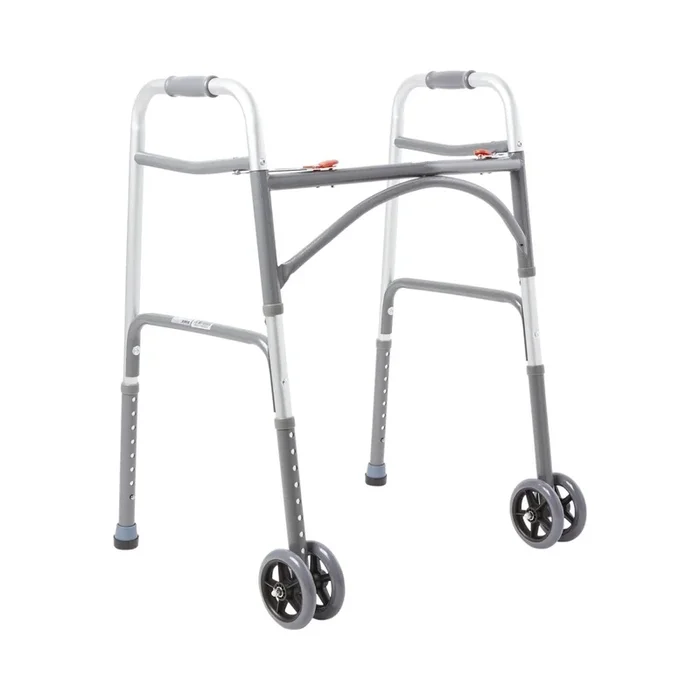 McKesson Steel Bariatric Folding Walker with Wheels, 32 – 39 Inch Height
