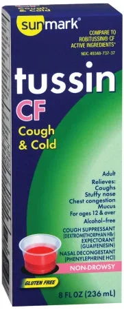 McKesson sunmark Cold and Cough Relief 10 mg – 100 mg – 5 mg / 5 mL Strength Liquid 8 oz. – 49348073737