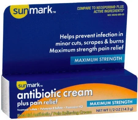McKesson sunmark First Aid Antibiotic with Pain Relief 0.5 oz. Cream Tube – 49348069069