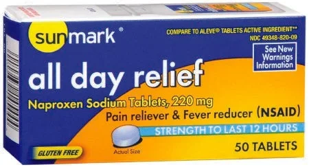 McKesson sunmark Pain Relief 220 mg Strength Naproxen Sodium Tablet 50 per Bottle – 49348026009