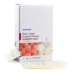McKesson Surgical Glove Perry® Performance Plus Sterile Cream Powder Free Latex Hand Specific Smooth Not Chemo Approved Size 8.5, 50PR/BX