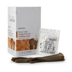 McKesson Surgical Glove Perry® Sterile Brown Powder Free Latex Hand Specific Smooth Not Chemo Approved Size 7, 50PR/BX