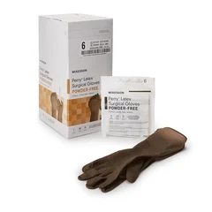 McKesson Surgical Glove Perry® Sterile Brown Powder Free Latex Hand Specific Smooth Not Chemo Approved Size 6, 50PR/BX