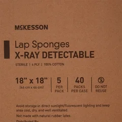 McKesson Surgical Laparotomy Sponge X-Ray Detectable Cotton 18 X 18 Inch 5 Count Soft Pack Sterile, 40/CS - Image 3